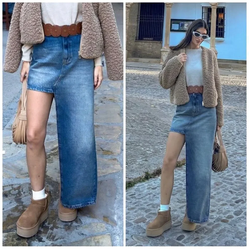 ZARA Z1975 ASYMMETRIC DENIM SKIRT
